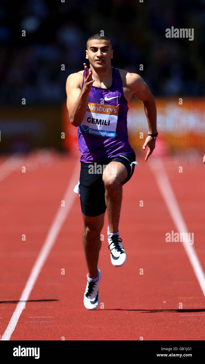 Leichtathletik - Sainsbury's Birmingham Grand Prix - Alexander Stadium. Adam Gemili in der 100 m während des Sainsbury's Birmingham Grand Prix im Alexander Stadium, Birmingham. Stockfoto