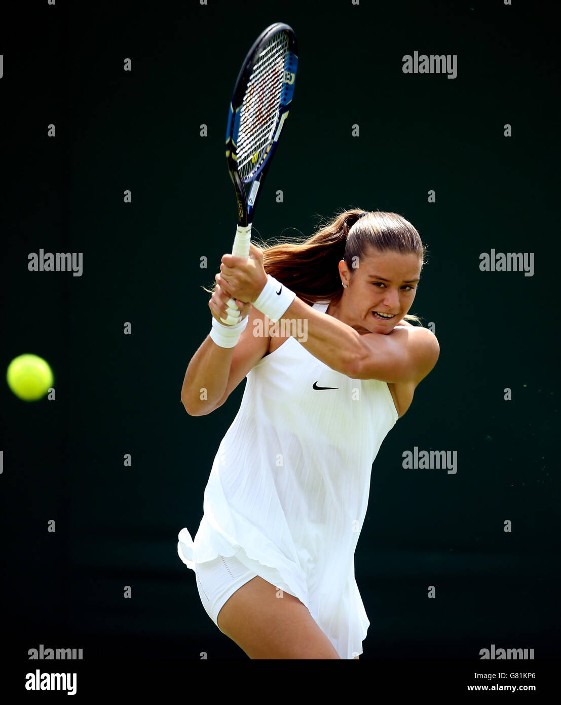 Maria Sakkari am ersten Tag der Wimbledon Championships bei den All England Lawn Tennis and Croquet Club, Wimbledon. Stockfoto