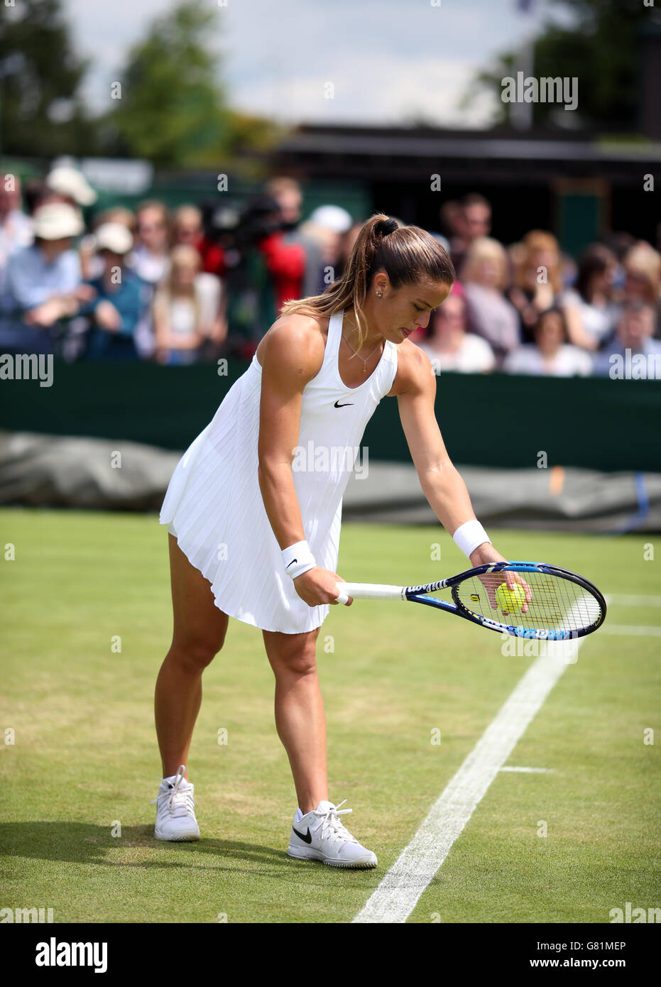 Maria Sakkari sportlichen Nike Tennis-Outfit am ersten Tag der Wimbledon Championships bei den All England Lawn Tennis and Croquet Club, Wimbledon. Stockfoto