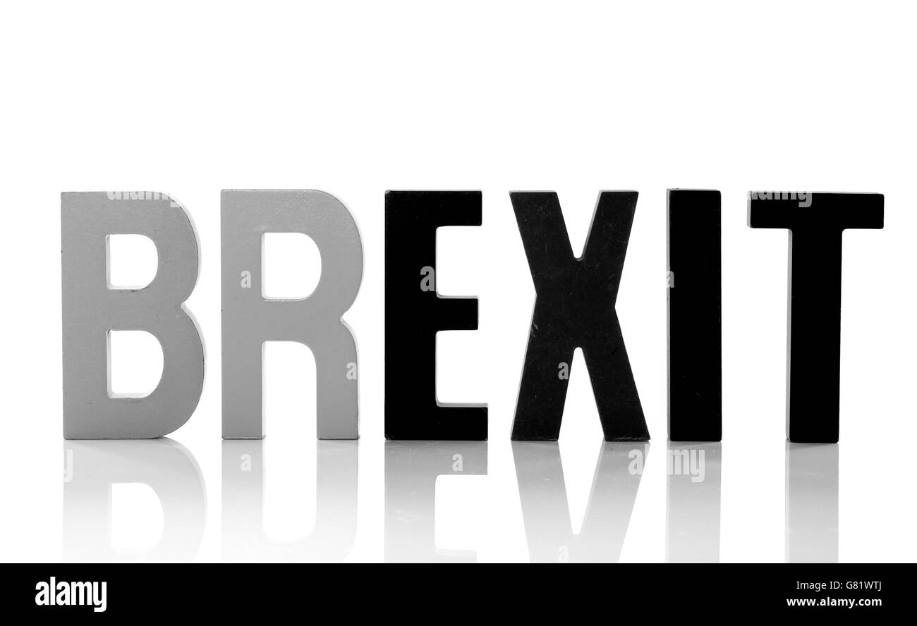 Brexit Buchstaben rot blau grün isoliert auf weiss Stockfoto