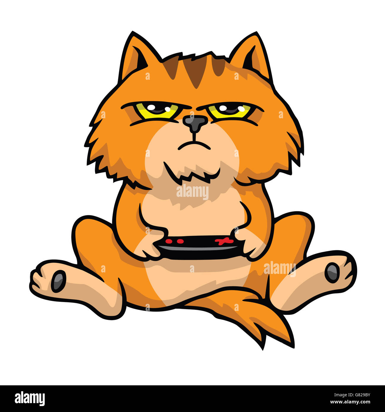 Mürrische Katze spielen Spielkonsole Cartoon Vector Stockfoto