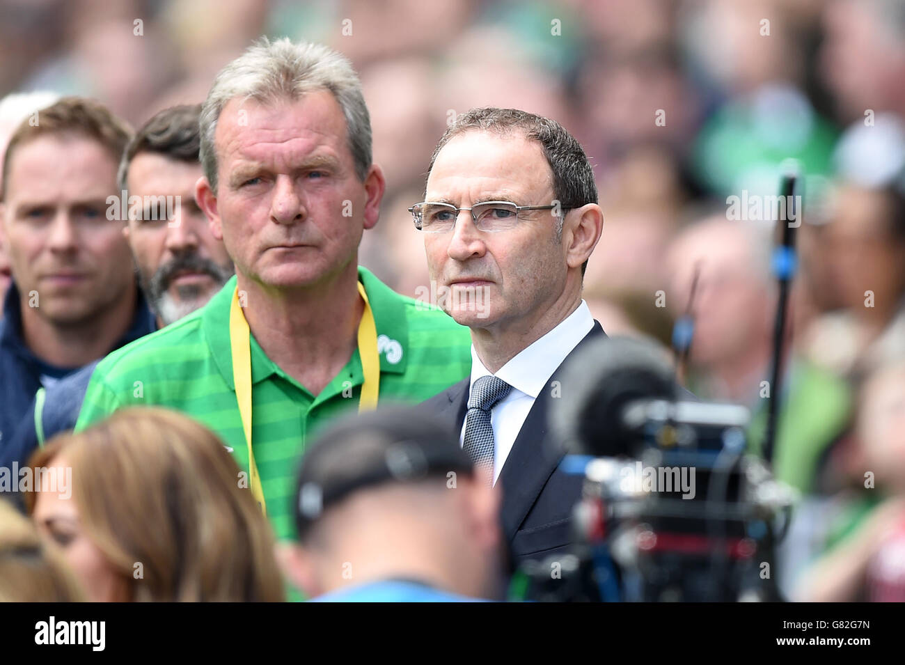 Der Manager der Republik Irland Martin O'Neill vor dem internationalen Freundschaftmeister im Aviva Stadium, Dublin, Irland. DRÜCKEN SIE VERBANDSFOTO. Bilddatum: Sonntag, 7. Juni 2015. Siehe PA Story SOCCER Republic. Bildnachweis sollte lauten: Martin Rickett/PA Wire. EINSCHRÄNKUNGEN: Nutzung unterliegt FA-Einschränkungen. Kommerzielle Nutzung nur mit vorheriger schriftlicher Zustimmung des FA. Keine Bearbeitung außer Zuschneiden. Rufen Sie +44 (0)1158 447447 an, oder besuchen Sie www.paphotos.com/info/, um alle Einschränkungen und weitere Informationen zu erhalten. Stockfoto