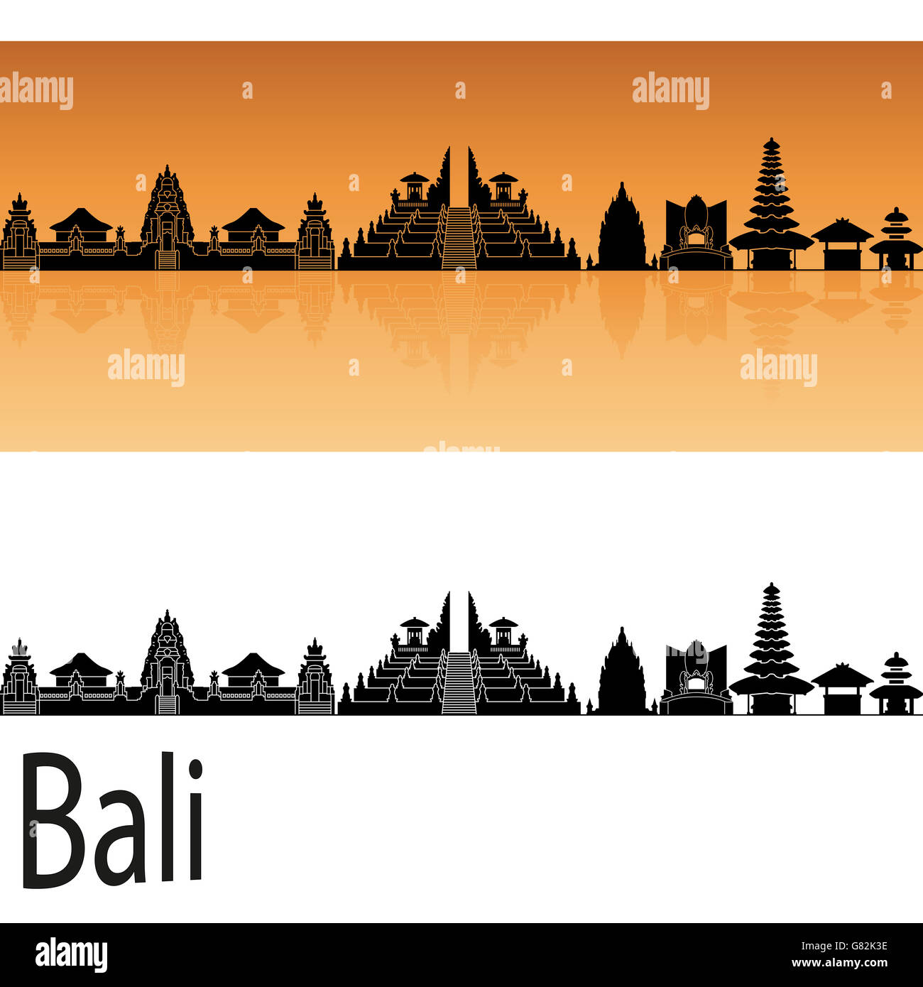 Skyline von Bali in orangem Hintergrund in bearbeitbare Vektordatei Stockfoto