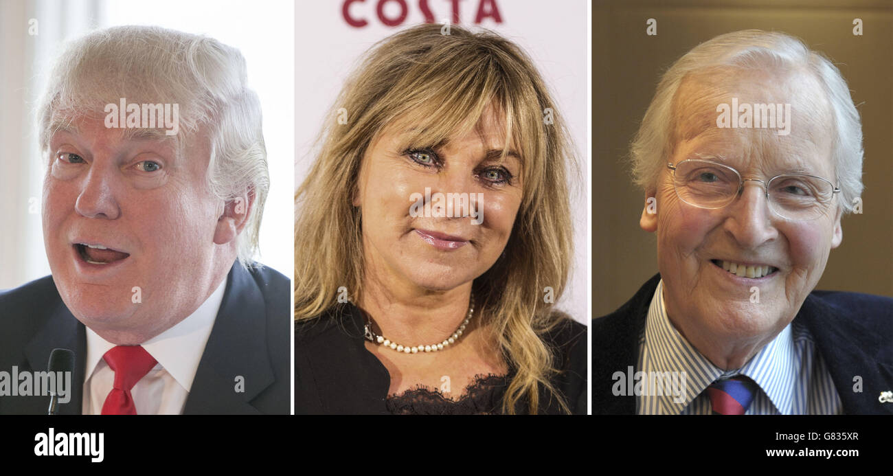 Fotos von (von links) Donald Trump, Helen Lederer und Nicholas Parsons. Stockfoto