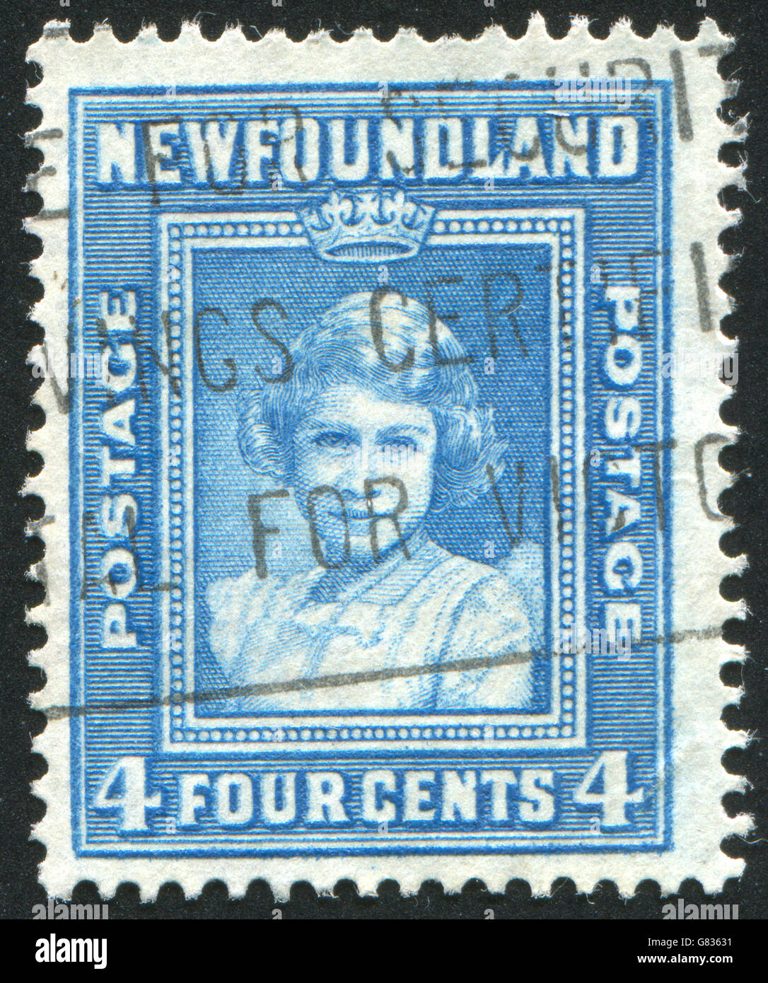 NEWFAUNDLAND - ca. 1938: Briefmarke gedruckt von Neufundland, zeigt Prinzessin Elizabeth, ca. 1938 Stockfoto