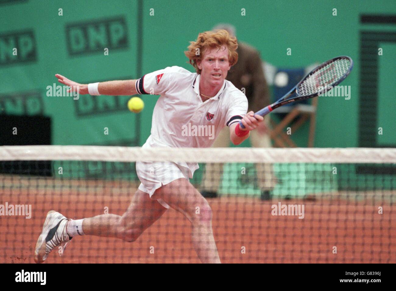 Mark Woodforde im Einsatz gegen seinen Landsmann Patrick Rafter Im Viertelfinale der Herren Stockfoto