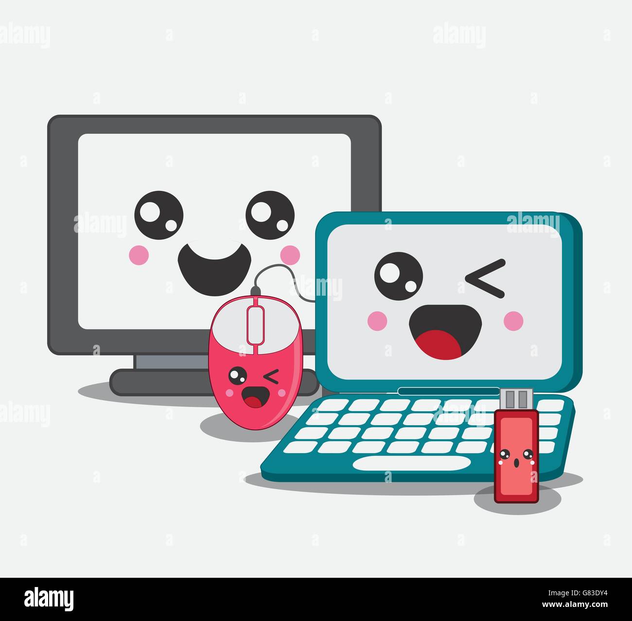 Cartoon-Icon-Set.  Kawaii und Technologie Design. Vektorgrafik Stock Vektor