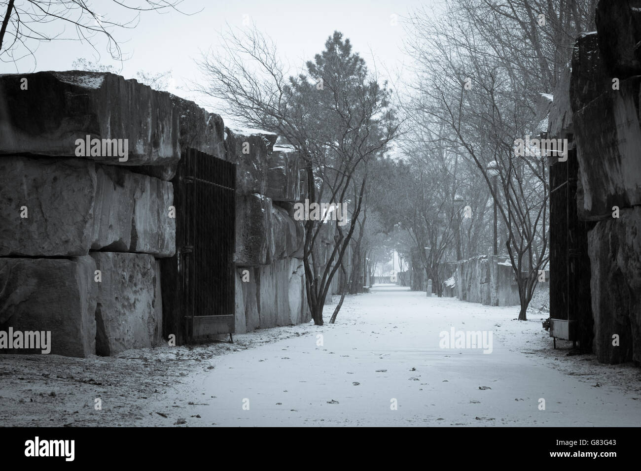 Stein Spaziergang-Szene in Indianapolis im Schnee im winter Stockfoto