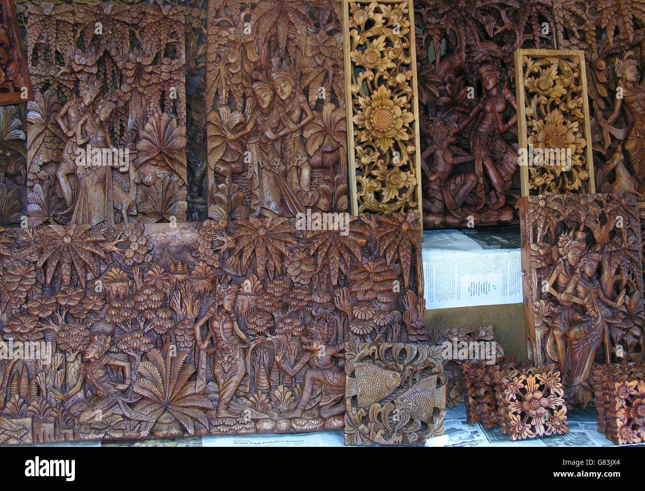 Holz-Schnitzerei Bali, Indonesien Stockfoto