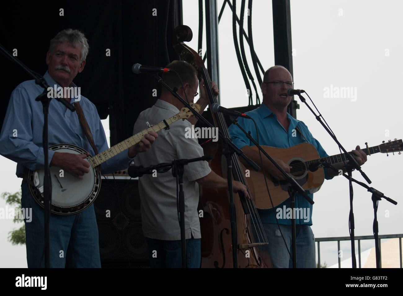 Mickey Galyean & Cullen Brücke Bluegrass Musik beim American Folk Festival 2015, Bangor, ME Stockfoto