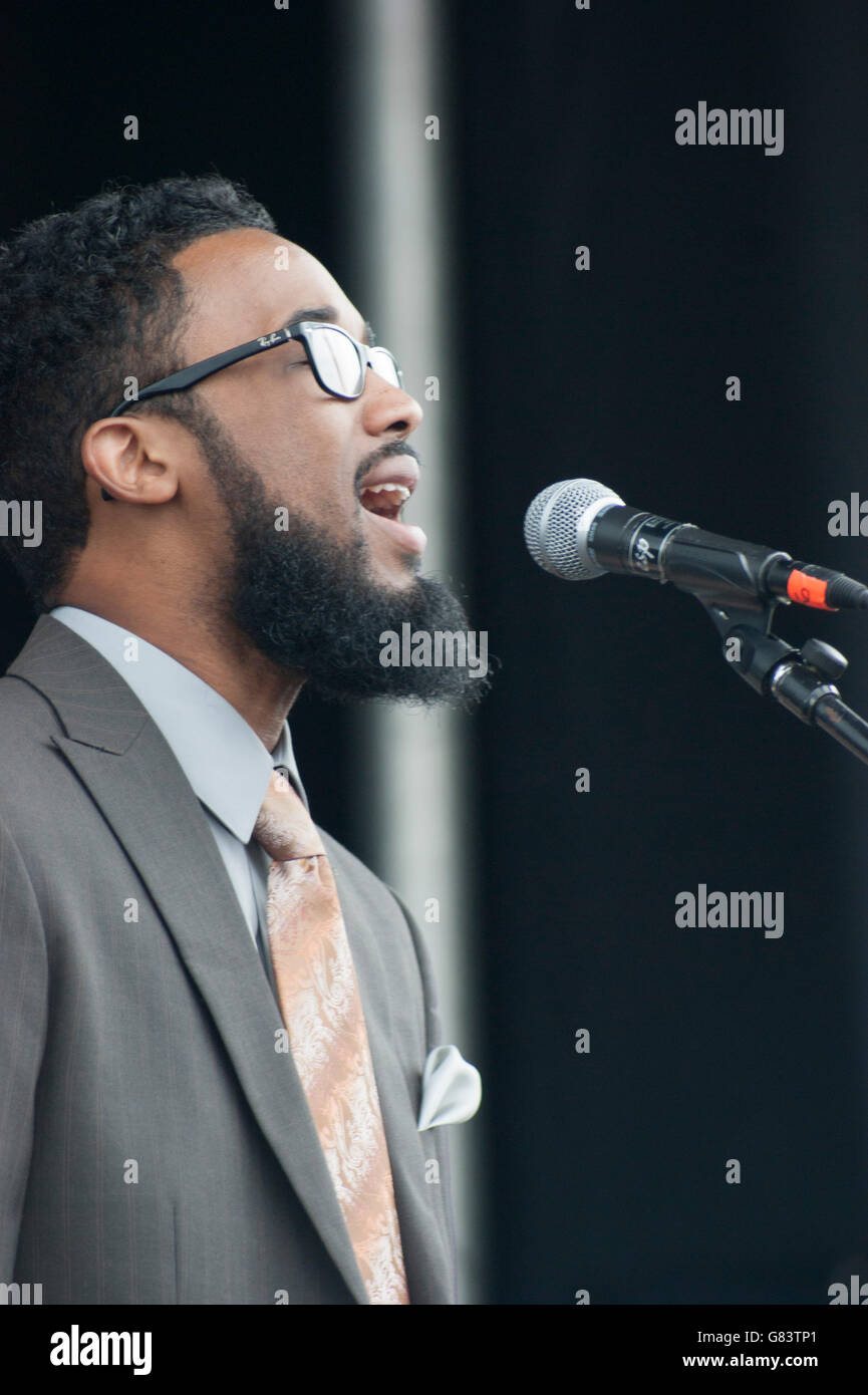 Sensationelle Royal-Lichter-Gospel-Gruppe auf dem Folk Festival 2015, Bangor, Maine, USA Stockfoto