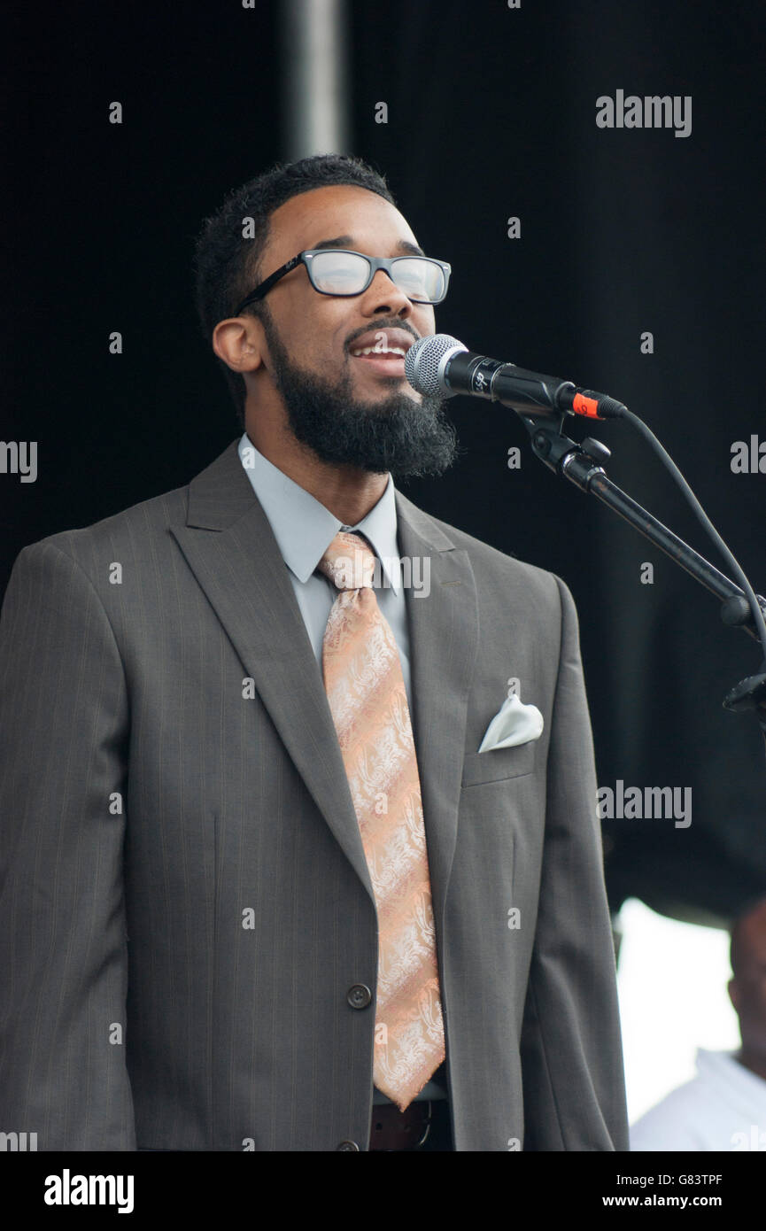 Sensationelle Royal-Lichter-Gospel-Gruppe auf dem Folk Festival 2015, Bangor, Maine, USA Stockfoto