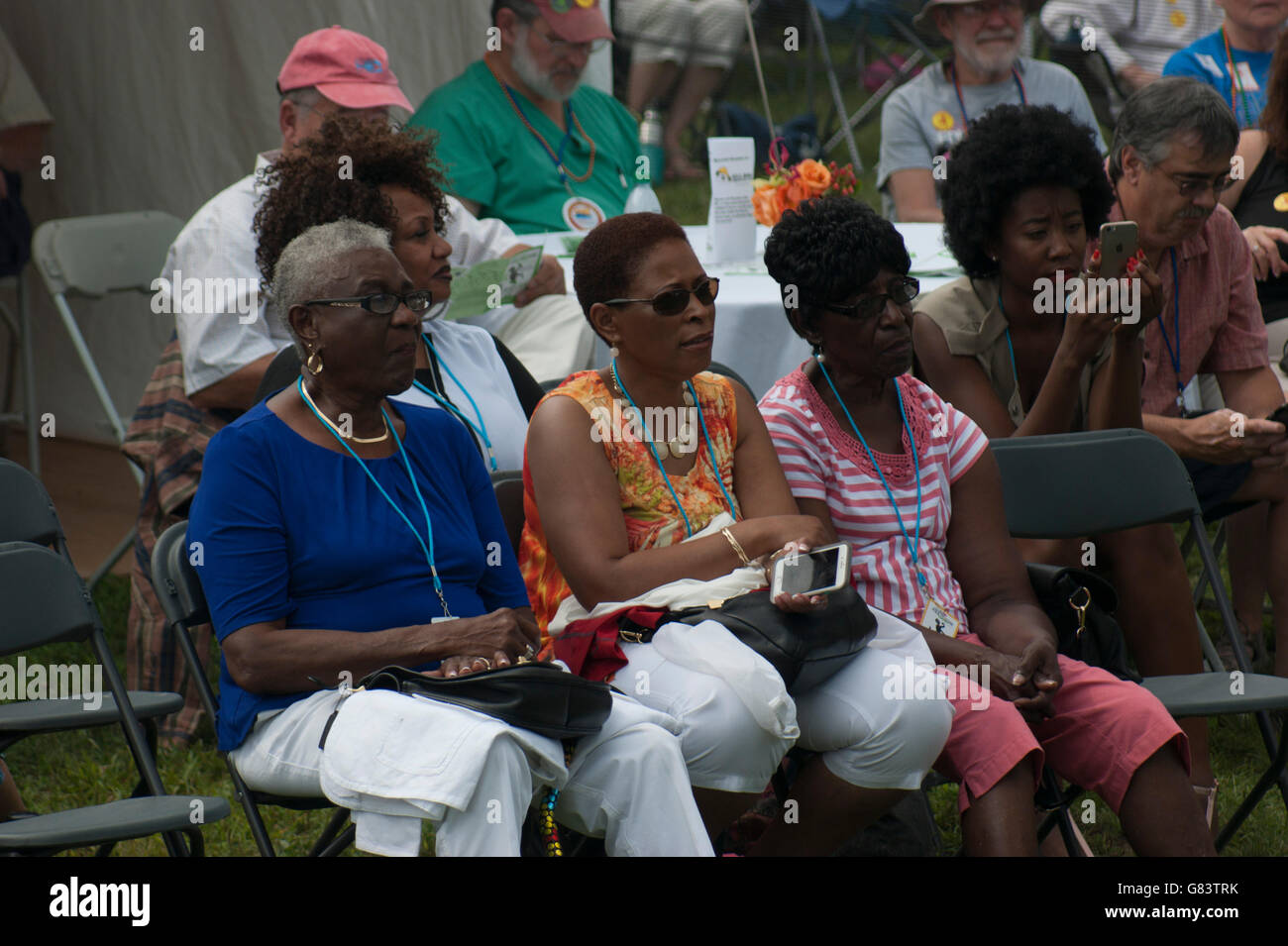 Publikum Musikgenuss beim American Folk Festival 2015, Bangor, Maine Stockfoto