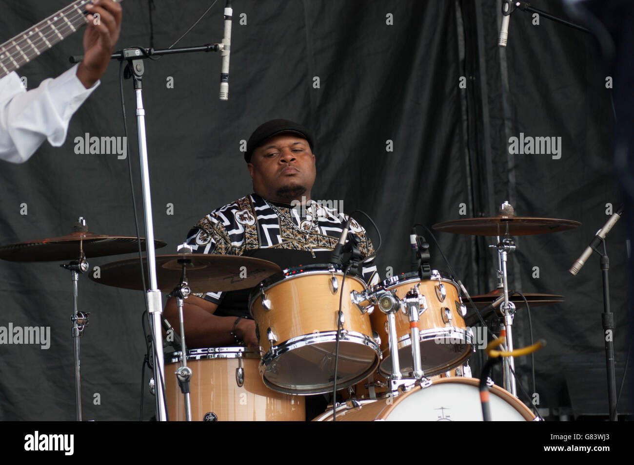 Schlagzeuger für Preston Shannon Memphis Blues Musik beim American Folk Festival 2015, Bangor, ME Stockfoto