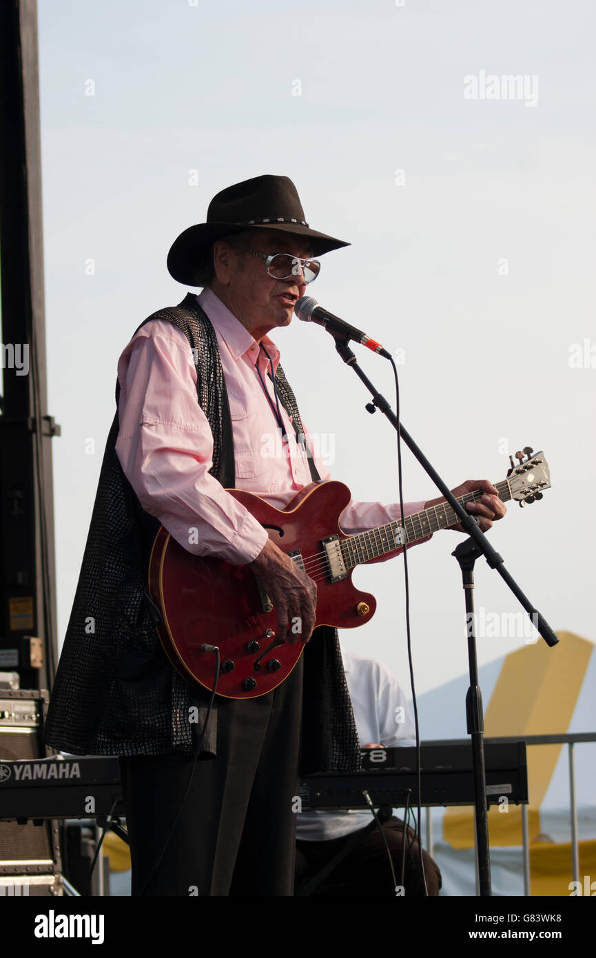 Sleepy LaBeef Rockabilly Musik beim American Folk Festival 2015, Bangor, ME Stockfoto