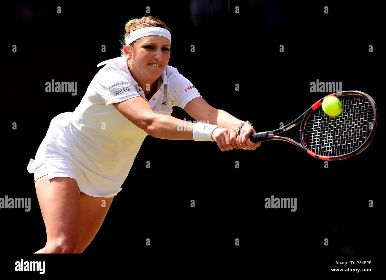 Timea Bacsinszky in Aktion gegen Gabine Muguruza während des achten Tages der Wimbledon Championships im All England Lawn Tennis und Croquet Club, Wimbledon. Stockfoto
