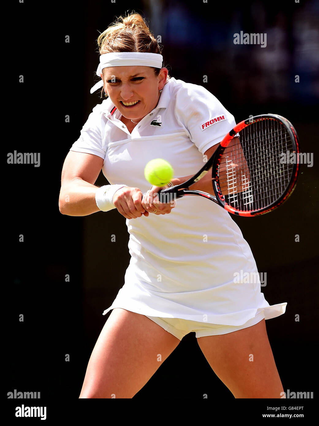 Timea Bacsinszky in Aktion gegen Gabine Muguruza während des achten Tages der Wimbledon Championships im All England Lawn Tennis und Croquet Club, Wimbledon. Stockfoto