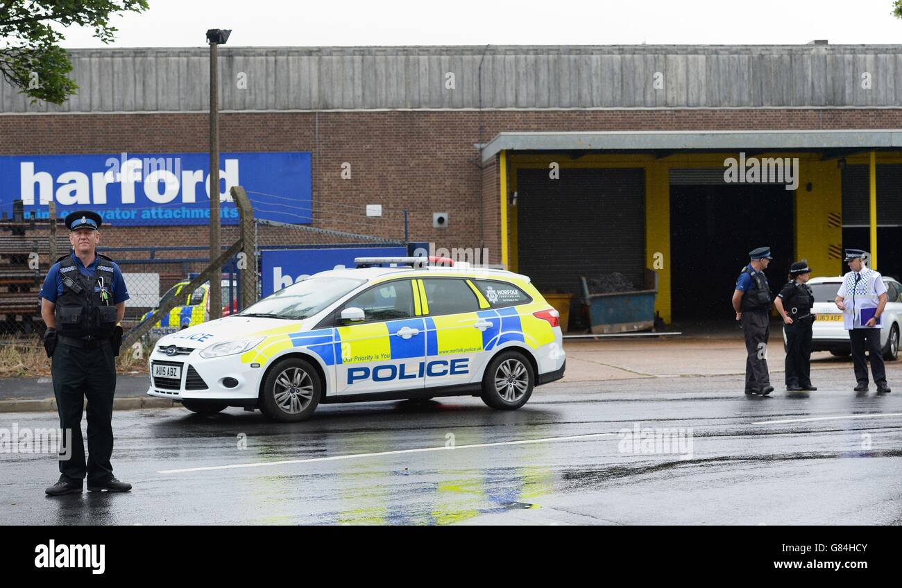 Explosion im Industriegebiet von Norwich Stockfoto