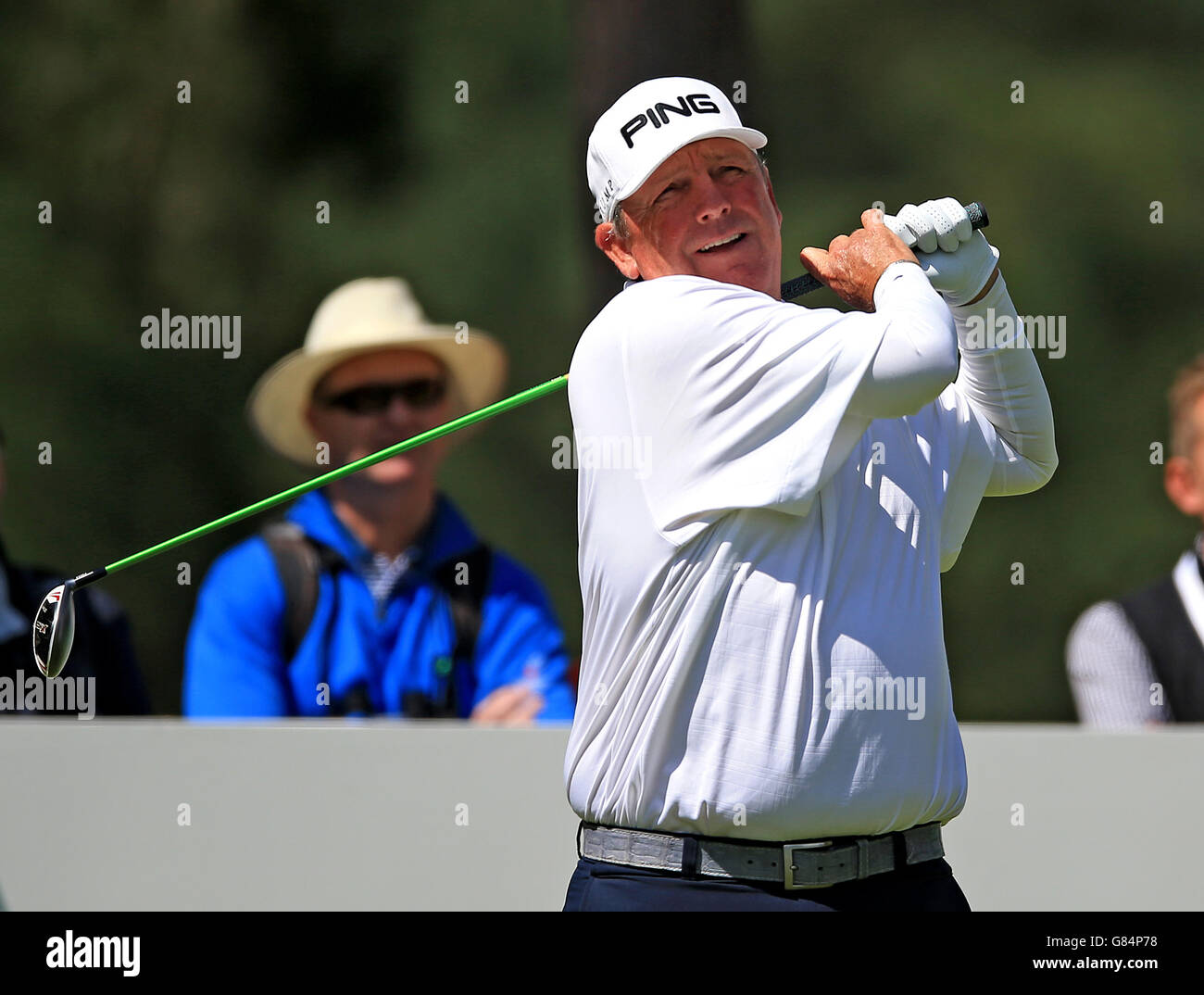 Mark Calcavecchia (USA) spielt seine zweite Runde am dritten Tag der Senior Open Championships im Sunningdale Golf Club, Berkshire. DRÜCKEN SIE VERBANDSFOTO. Bilddatum: Samstag, 25. Juli 2015. Siehe PA Geschichte GOLF Sunningdale. Bildnachweis sollte lauten: Nigel French/PA Wire. Stockfoto