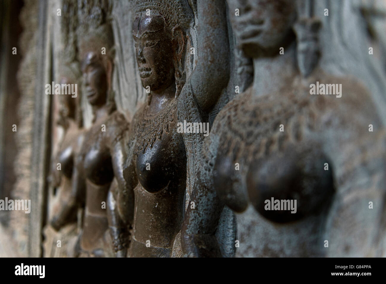 Apsara Relief am Tempel von Angkor Wat, Siem Riep, Kambodscha Stockfoto