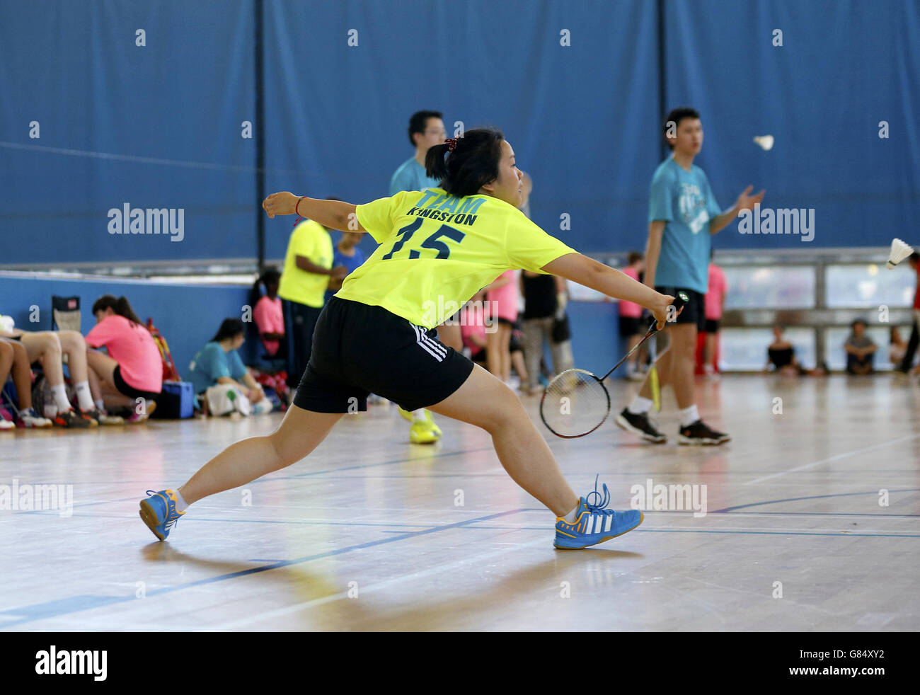 Leichtathletik - 2015 London Youth Games - Tag Drei - Crystal Palace. Action aus der Badmintonabteilung während des 3. Tages der London Youth Games 2015 im Crystal Palace. Stockfoto