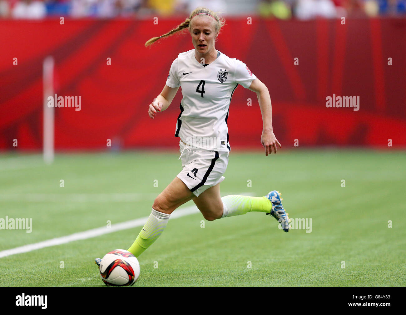 Becky Sauerbrunn aus den Vereinigten Staaten während des FIFA Women's World Cup Canada 2015 Finalmatches zwischen den USA und Japan im BC Place Stadium in Vancouver, Kanada. Stockfoto