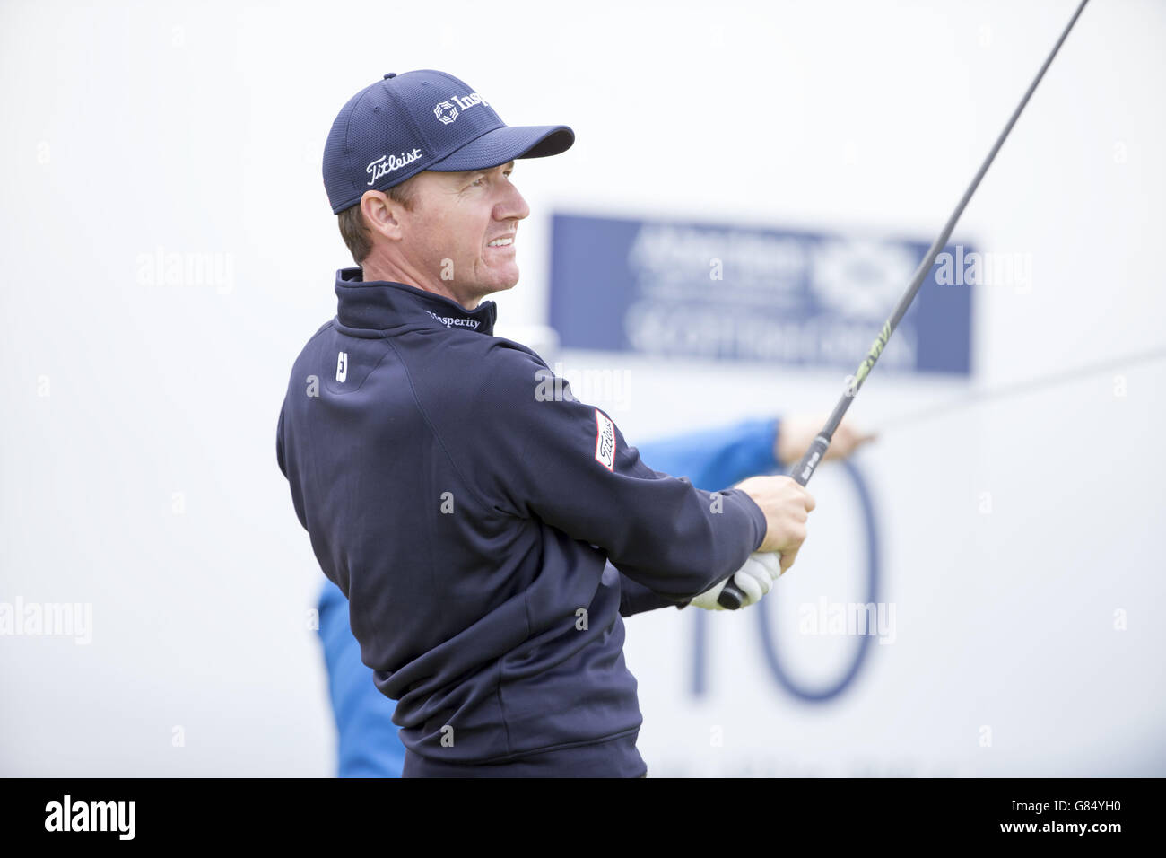 Der US-Amerikaner Jimmy Walker schlägt sich während eines Voraustages vor den Scottish Open im Gullane Golf Club, East Lothian, am 10. Loch ab. DRÜCKEN SIE VERBANDSFOTO. Bilddatum: Mittwoch, 8. Juli 2015. Siehe PA Geschichte GOLF Gullane. Der Bildnachweis sollte lauten: Kenny Smith/PA Wire. EINSCHRÄNKUNGEN: Keine kommerzielle Nutzung. Keine falsche kommerzielle Vereinigung. Keine Videoemulation. Keine Bildbearbeitung. Stockfoto