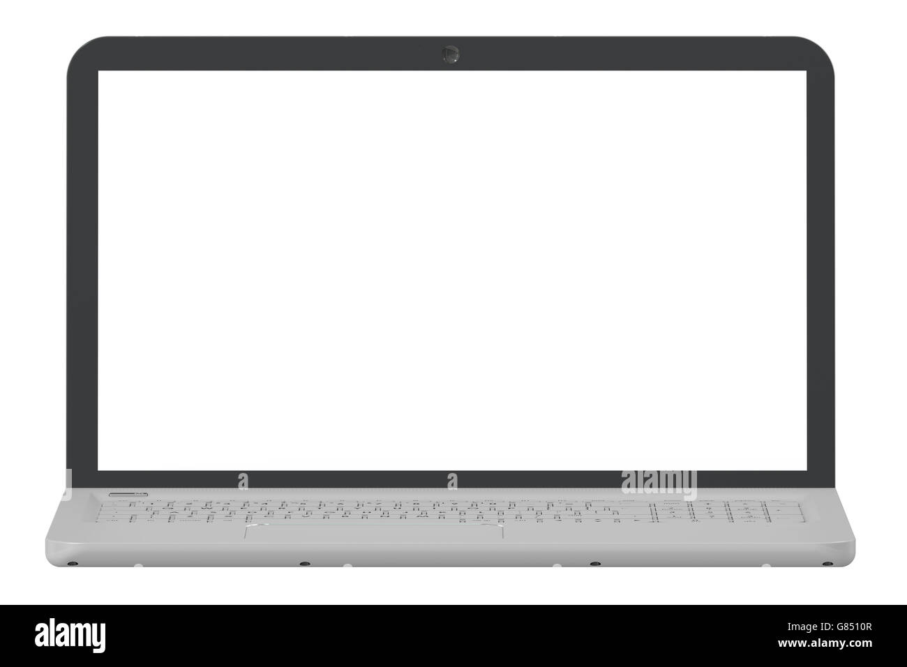 Laptop mit weißen Bildschirm, 3D-Rendering isolierten auf weißen Hintergrund Stockfoto