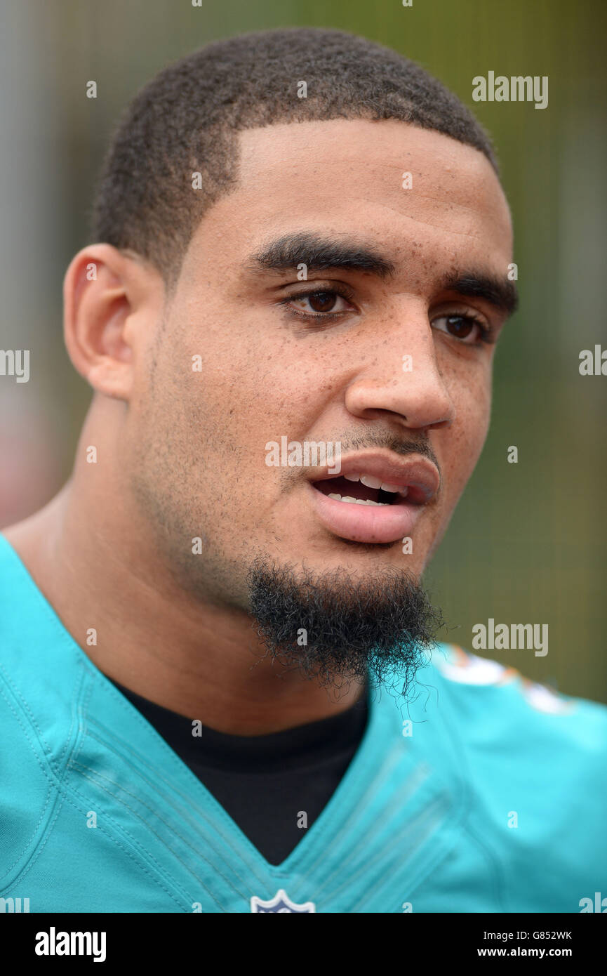 Miami Dolphins Defensive, Olivier Vernon während des International Series Media Day im Black Prince Community Hub, London. Stockfoto