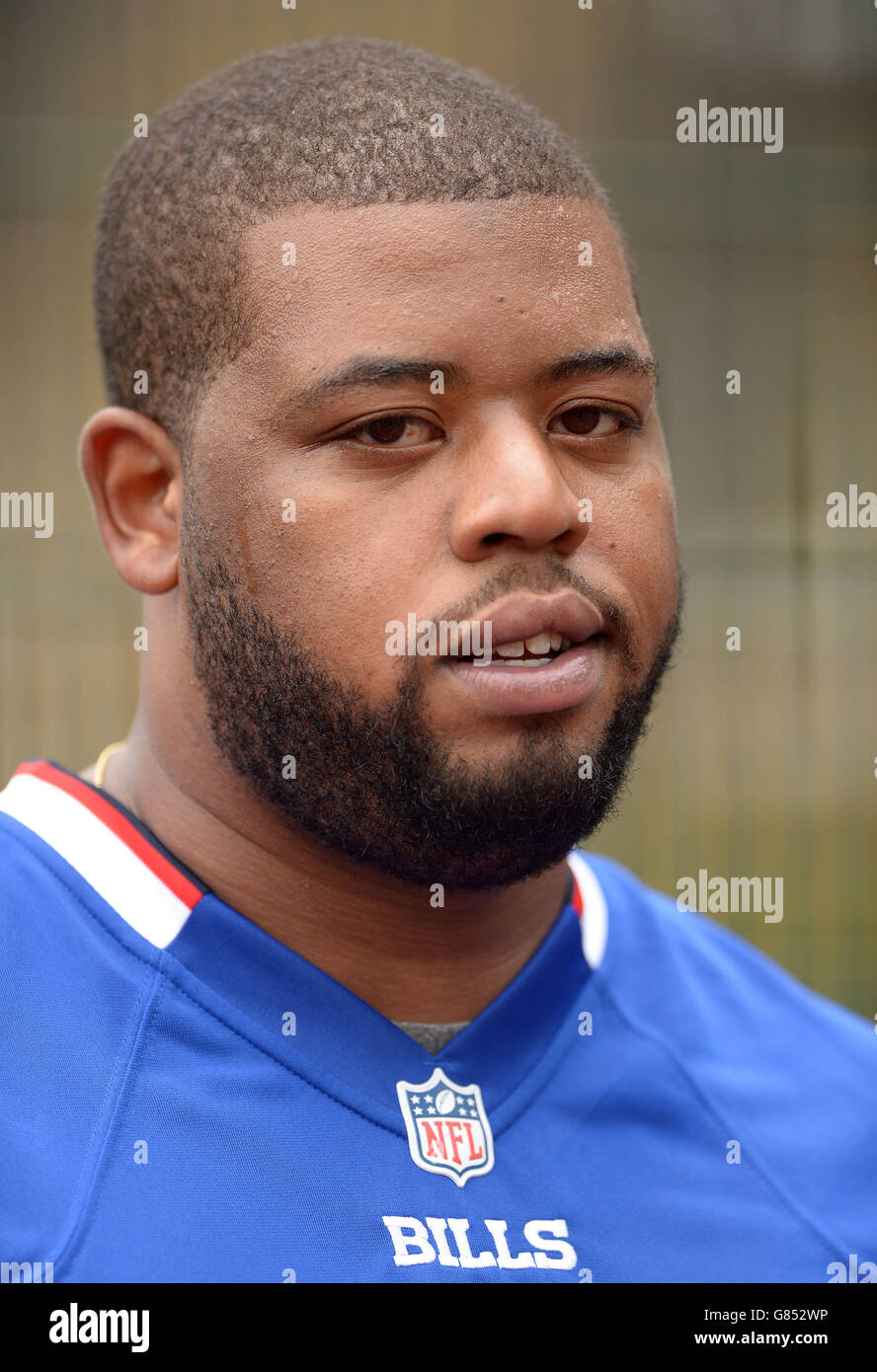 NFL – International Series Media Day – Black Prince Community Hub. Buffalo Bills Tackle, Cordy Glenn während des International Series Media Day im Black Prince Community Hub, London. Stockfoto