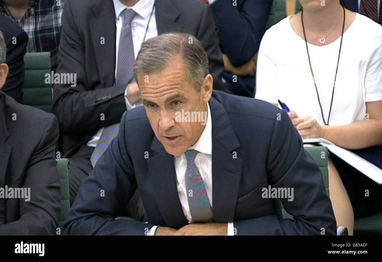 Gouverneur der Bank von England Mark Carney zeugt, Treasury Select Committee im House Of Commons, London. Stockfoto