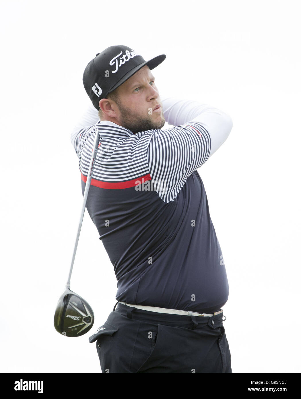 Am zweiten Tag der Scottish Open im Gullane Golf Club, East Lothian, schlägt der Engländer Andrew Johnston am 14. Loch ab. DRÜCKEN SIE VERBANDSFOTO. Bilddatum: Freitag, 10. Juli 2015. Siehe PA Geschichte GOLF Gullane. Der Bildnachweis sollte lauten: Kenny Smith/PA Wire. EINSCHRÄNKUNGEN: Keine kommerzielle Nutzung. Keine falsche kommerzielle Vereinigung. Keine Videoemulation. Keine Bildbearbeitung. Stockfoto