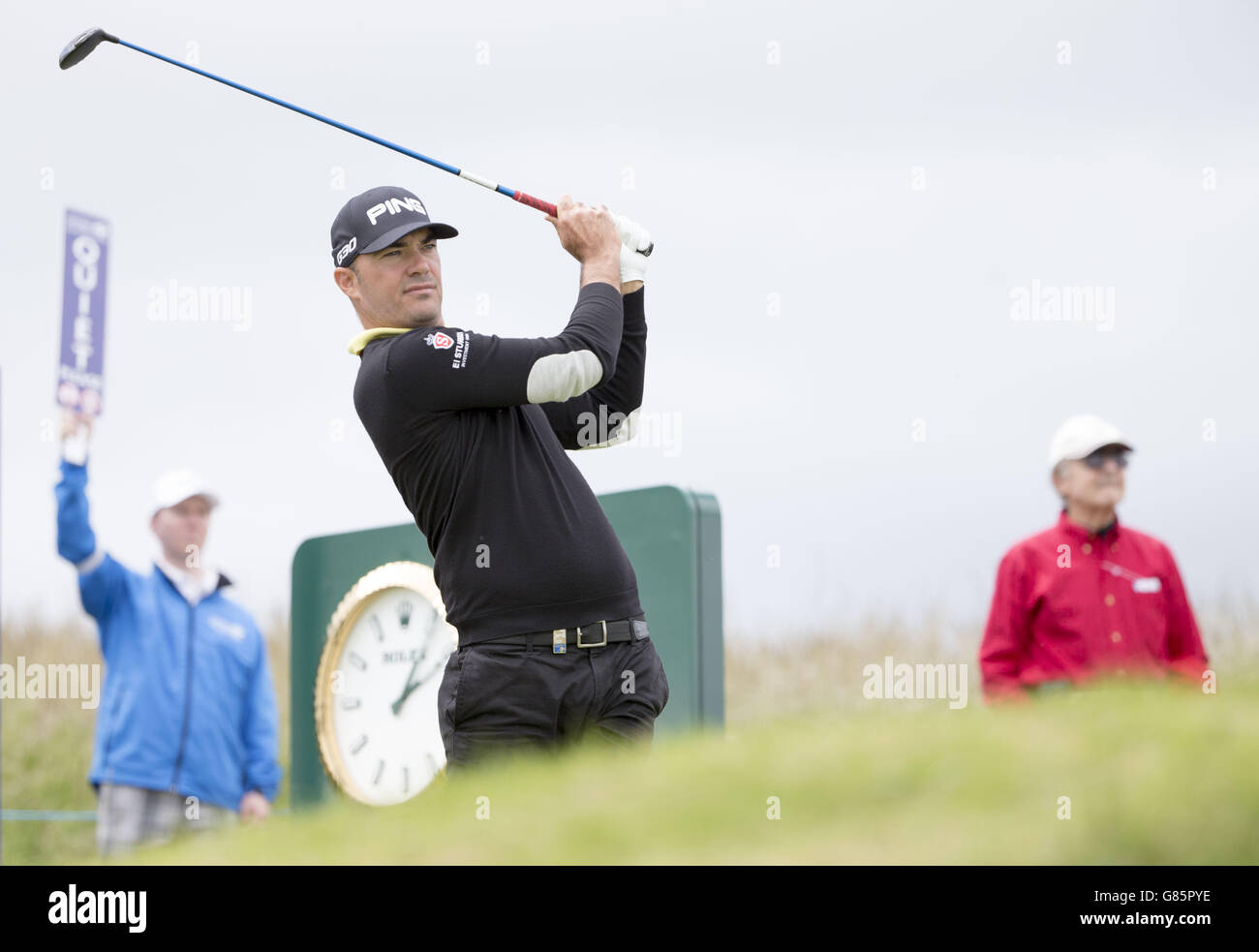 Am zweiten Tag der Scottish Open im Gullane Golf Club, East Lothian, zieht sich der französische Gregory Havret am 18. DRÜCKEN SIE VERBANDSFOTO. Bilddatum: Freitag, 10. Juli 2015. Siehe PA Geschichte GOLF Gullane. Der Bildnachweis sollte lauten: Kenny Smith/PA Wire. EINSCHRÄNKUNGEN: Nur für redaktionelle Zwecke. Keine kommerzielle Nutzung. Keine falsche kommerzielle Vereinigung. Keine Videoemulation. Keine Bildbearbeitung. Stockfoto