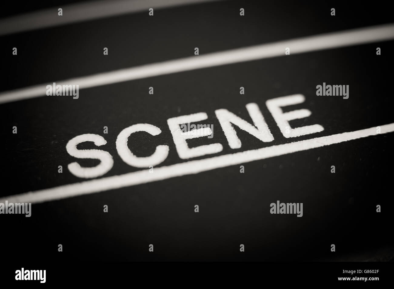 Detail des Film-Klappe mit Szene-Label, Makro schließen, selektiven Fokus Stockfoto