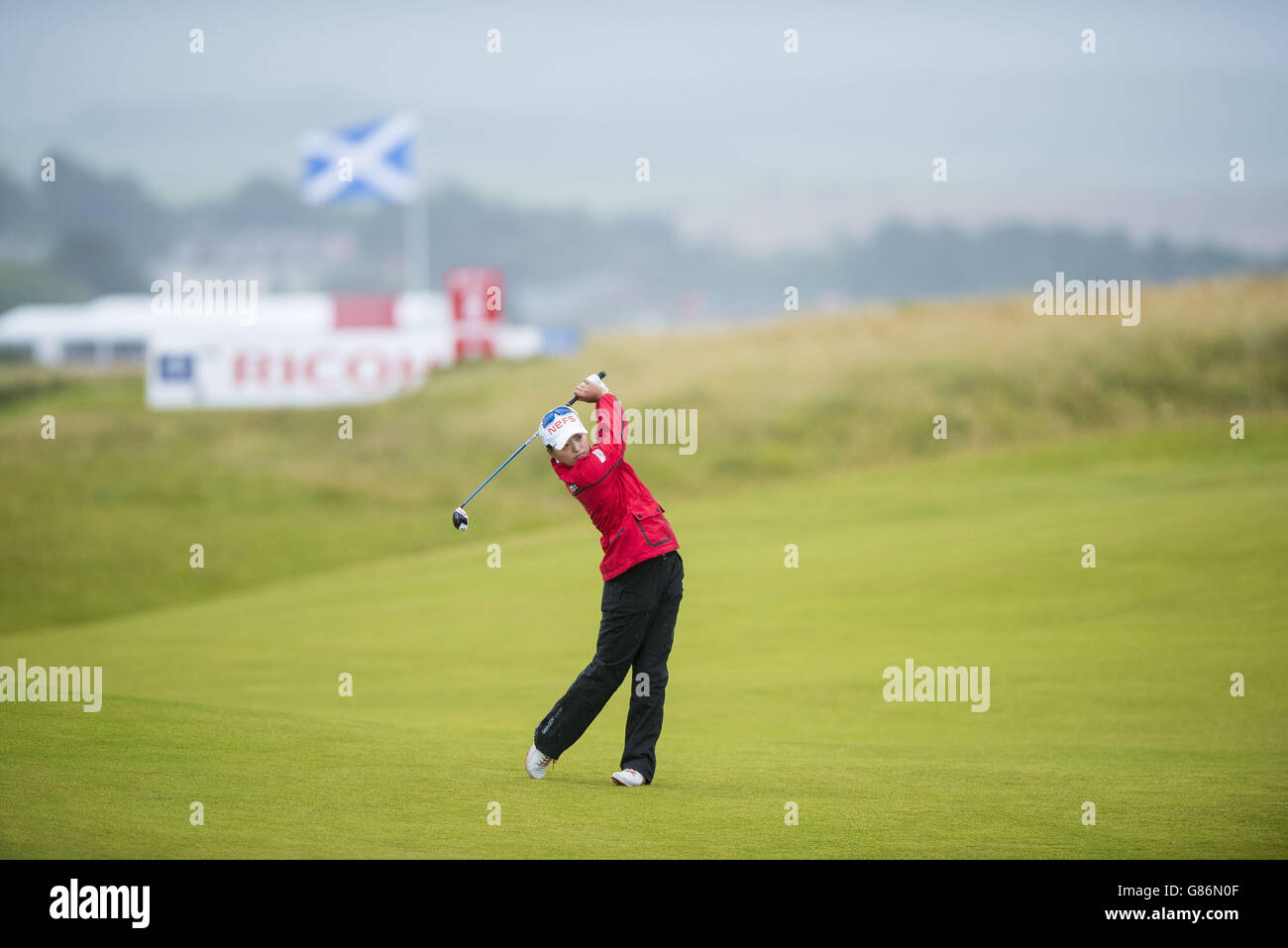 Koreas Jin-Young Ko am dritten Tag der Ricoh Women's British Open im Trump Turnberry Resort, South Ayrshire. DRÜCKEN SIE VERBANDSFOTO. Bilddatum: Samstag, 1. August 2015. Siehe PA Geschichte GOLF Frauen. Bildnachweis sollte lauten: Craig Watson/PA Wire. EINSCHRÄNKUNGEN: Nur für redaktionelle Zwecke. Keine kommerzielle Nutzung. Keine falsche kommerzielle Vereinigung. Keine Videoemulation. Keine Bildbearbeitung. Stockfoto