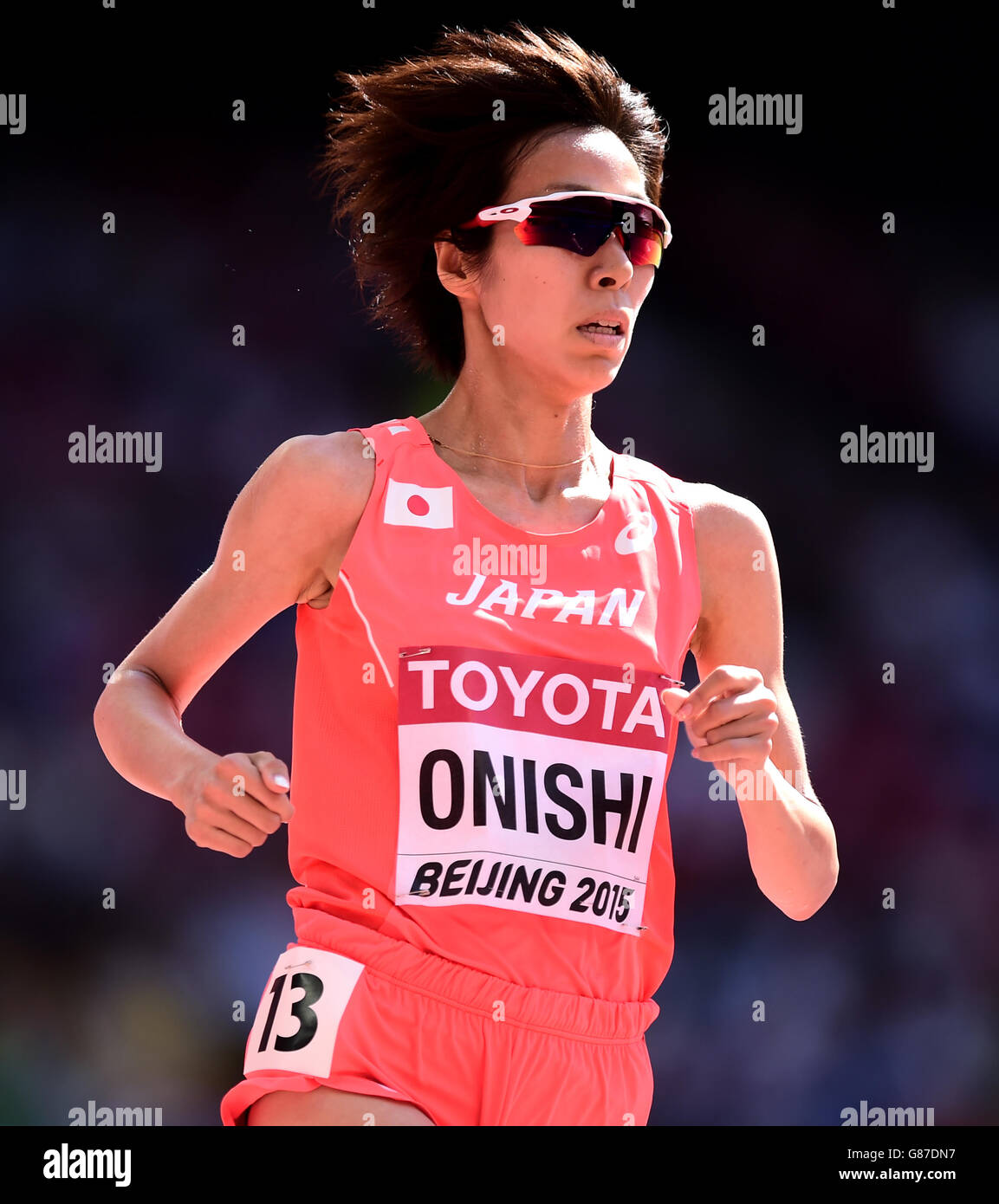 Misaki Onishi aus Japan bei der ersten 5000-Meter-Runde der Frauen, am sechsten Tag der IAAF-Weltmeisterschaft im Beijing National Stadium, China. DRÜCKEN SIE VERBANDSFOTO. Bilddatum: Donnerstag, 27. August 2015. Siehe PA Story ATHLETICS World. Bildnachweis sollte lauten: Adam Davy/PA Wire. EINSCHRÄNKUNGEN: Nur für redaktionelle Zwecke. Keine Übertragung von Ton oder bewegten Bildern und keine Videosimulation. Weitere Informationen erhalten Sie unter der Nummer 44 (0)1158 447447 Stockfoto