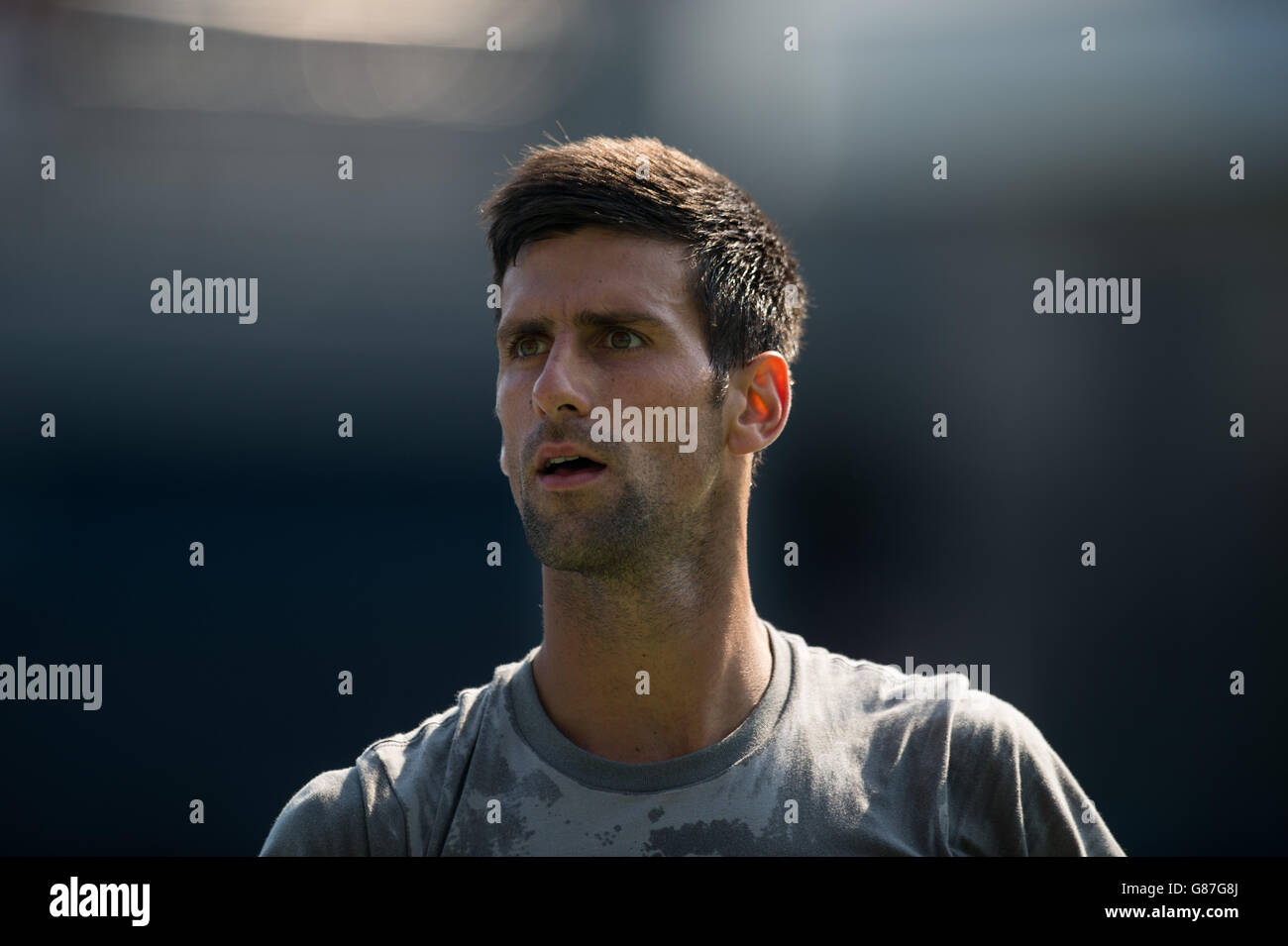 Novak Djokovic während der US Open im Billie Jean King National Tennis Center. Stockfoto