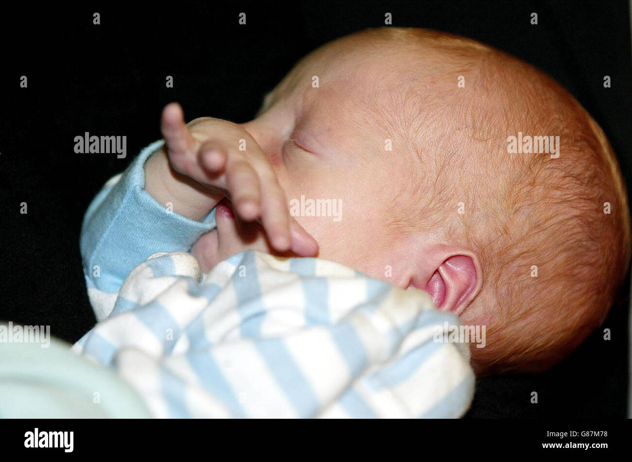 Donald Kennedy, der neue Sohn des liberaldemokratischen Führers Charles Kennedy, schläft während des Grafen in Dingwell, da sein Vater nach dem Grafen in Dingwall seinen Sitz im Wahlkreis Ross, Skye und Lochaber behielt. Stockfoto