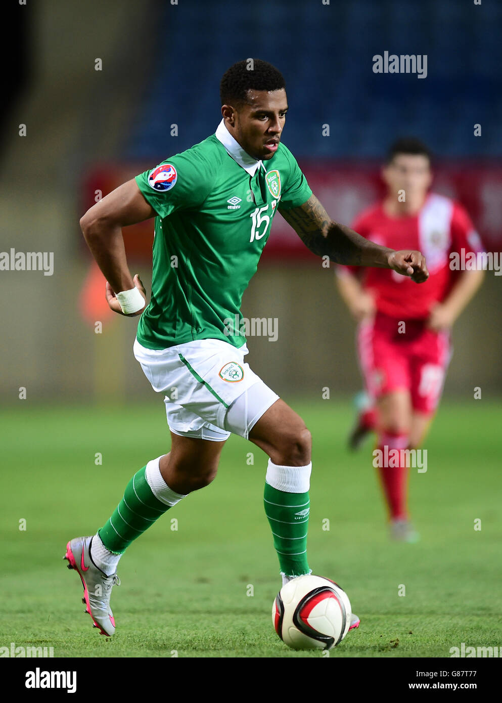 Cyrus Christie, Irlands Republik, während des UEFA-Europameisterschafts-Qualifikationsspiel im Estadio Algarve, Faro. Bilddatum: Freitag, 4. September 2015. Siehe PA Geschichte FUSSBALL Gibraltar. Bildnachweis sollte lauten: Adam Davy/PA Wire. Stockfoto