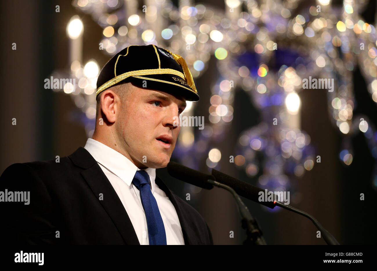 Der australische Kapitän Stephen Moore bei der Begrüßungszeremonie in den Versammlungsräumen von Bath. Stockfoto