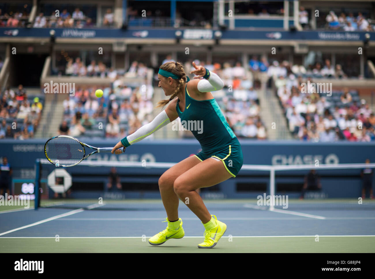 Victoria Azarenka am 10. Tag der US Open bei den US Open im Billie Jean King National Tennis Center am 9. September 2015 in New York, USA. Stockfoto