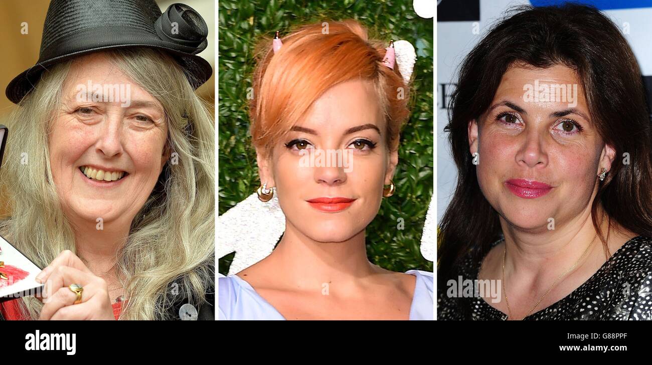 Fotos von (von links) Mary Beard, Lily Allen und Kirstie Allsopp. Stockfoto