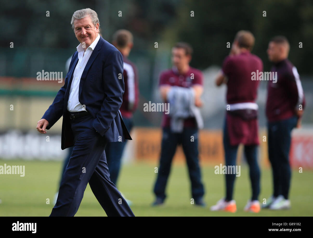 Der englische Manager Roy Hodgson bei einem Stadionbesuch im San Marino Stadium, Seravalle. Stockfoto