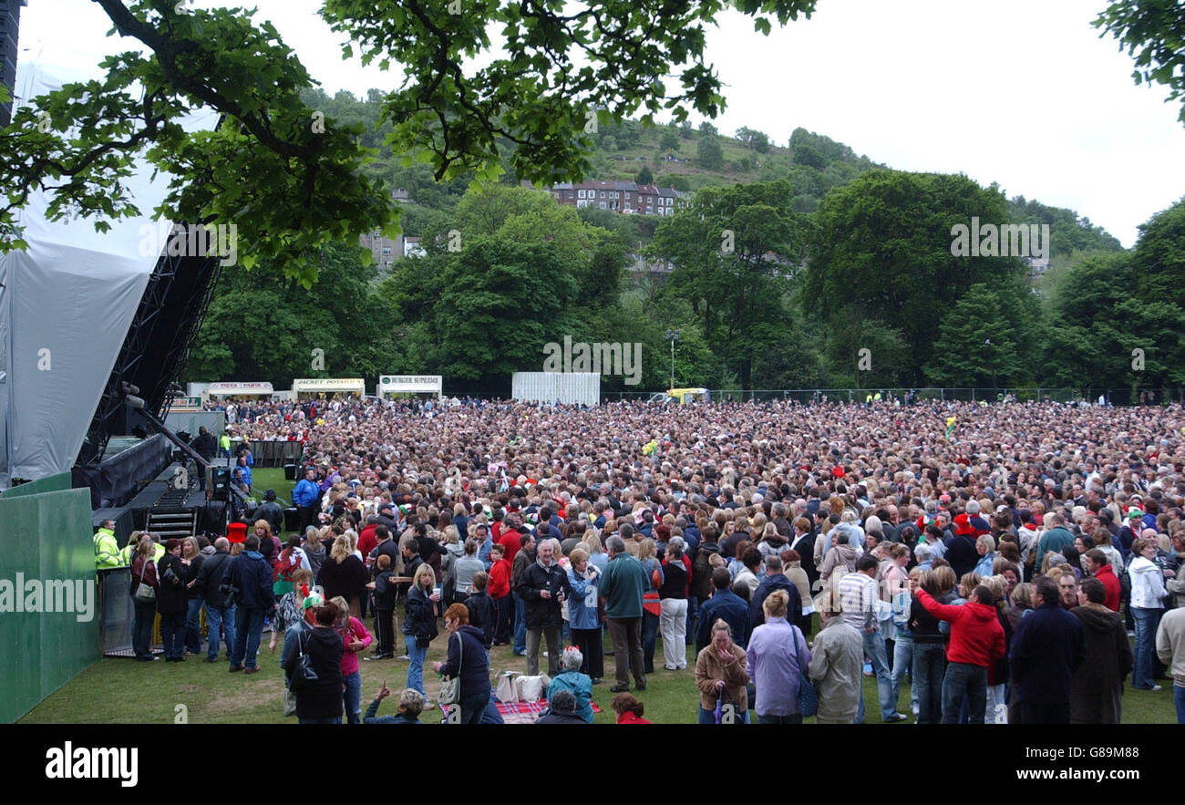 Tom Jones Konzert, Pontypridd. Fans in der Menge für Tom Jones. Stockfoto