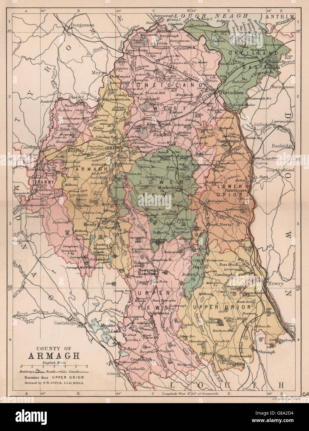 COUNTY ARMAGH: Antike Grafschaft Landkarte. Ulster Portadown. N.Ireland. BARTHOLOMÄUS 1882 Stockfoto