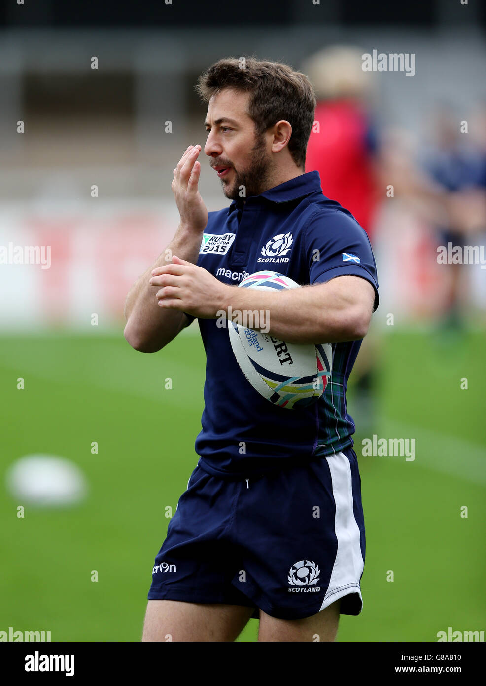 Der schottische Greig Laidlaw während des Captain's Run im Kingsholm Stadium, Gloucester. DRÜCKEN SIE VERBANDSFOTO. Bilddatum: Dienstag, 22. September 2015. Siehe PA Story RUGBYU Scotland. Bildnachweis sollte lauten: David Davies/PA Wire. Stockfoto