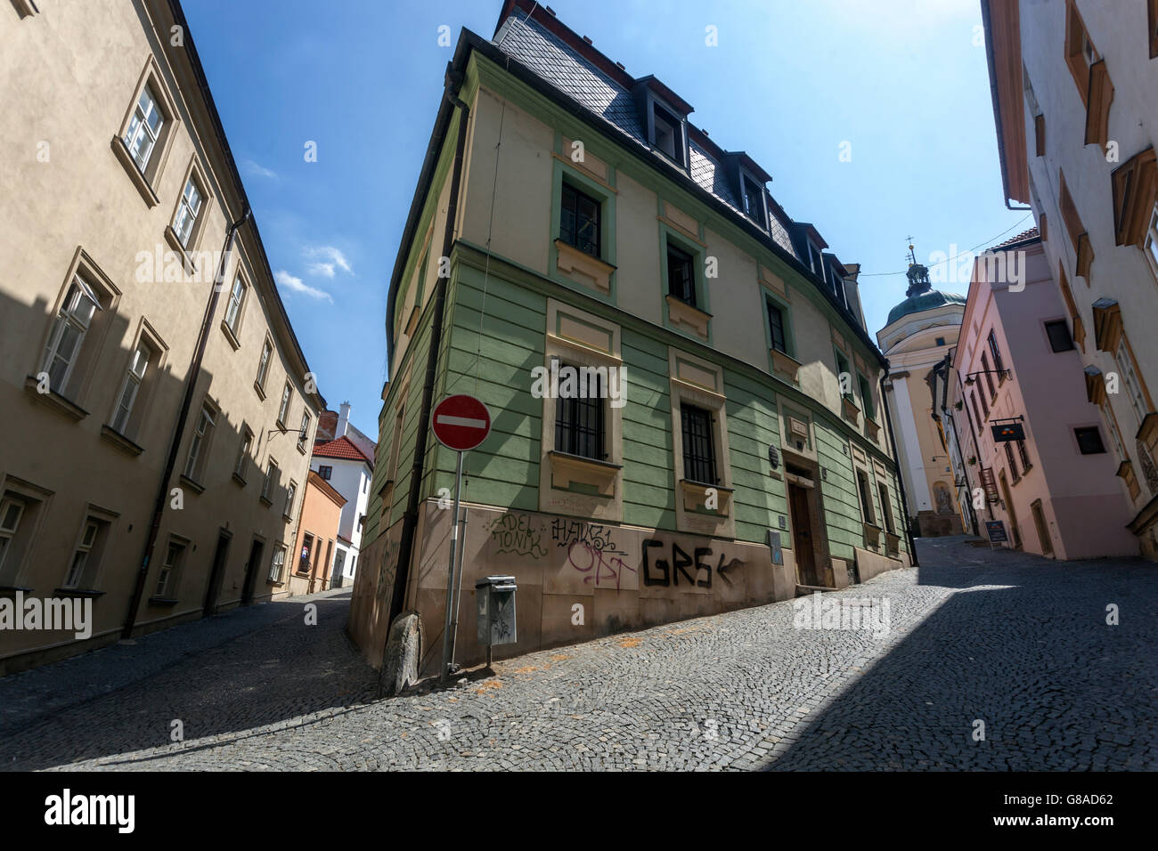 Altstadtstraßen, Olomouc Mähren, Tschechische Republik das Haus am Weißen Hut, Dum u Bileho klobouku Stockfoto