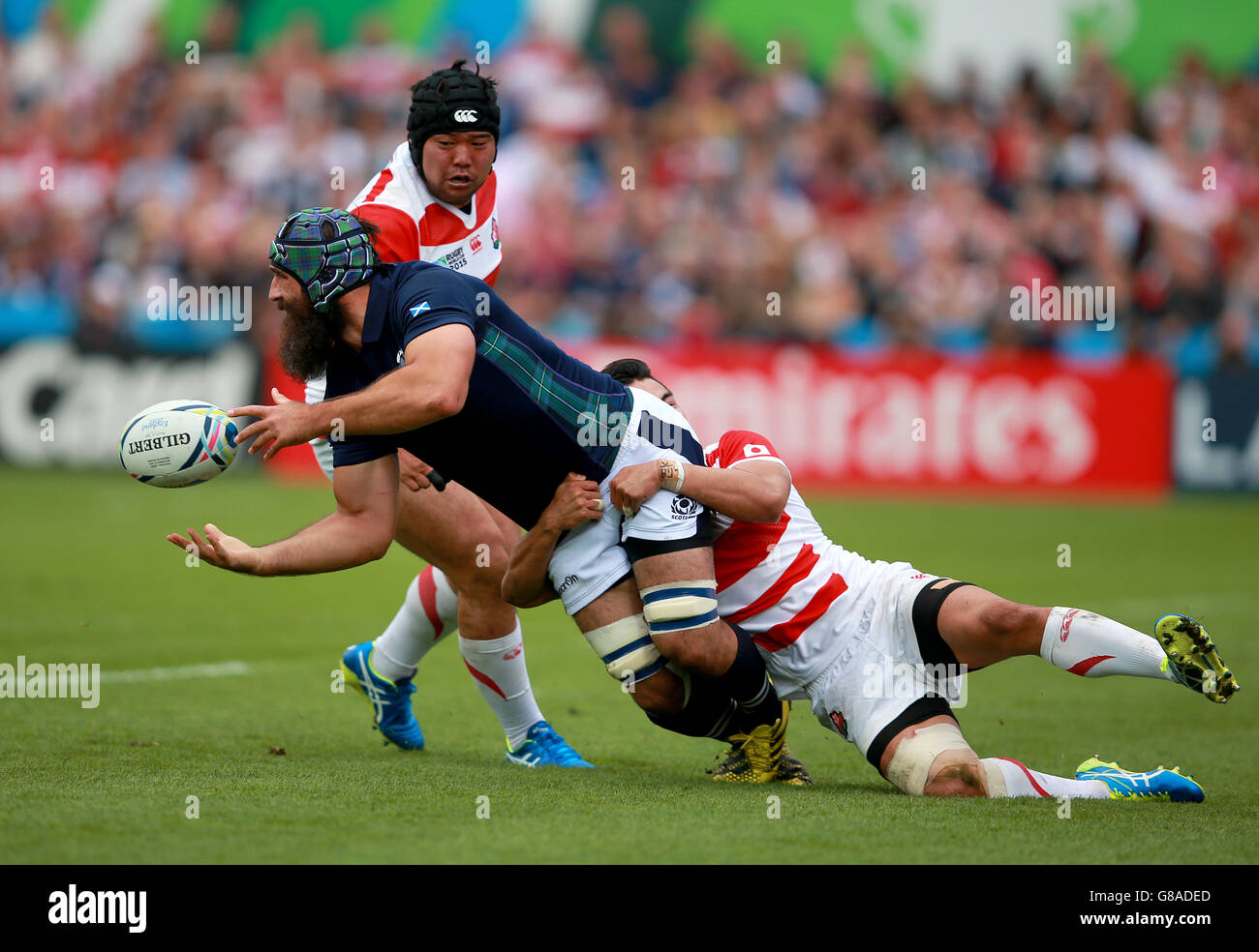 Der schottische Josh Strauss in Aktion während des Rugby-WM-Spiels im Kingsholm Stadium, Gloucester. Bilddatum: Mittwoch, 23. September 2015. Siehe PA Story RUGBYU Scotland. Bildnachweis sollte lauten: David Davies/PA Wire. Stockfoto