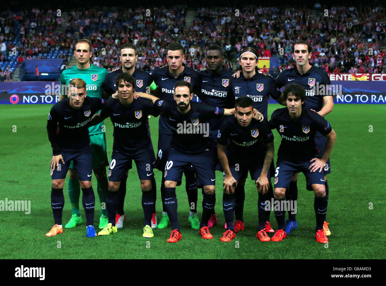 Atletico Madrid Team-Gruppe vor 2.1 Auswärtspatellierung zu SL Benfica Stockfoto