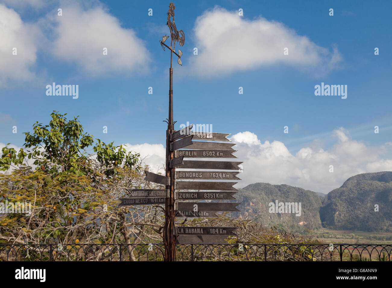 Richtung und Entfernung Zeiger in Vinales, Pinar Del Rio, Kuba Stockfoto